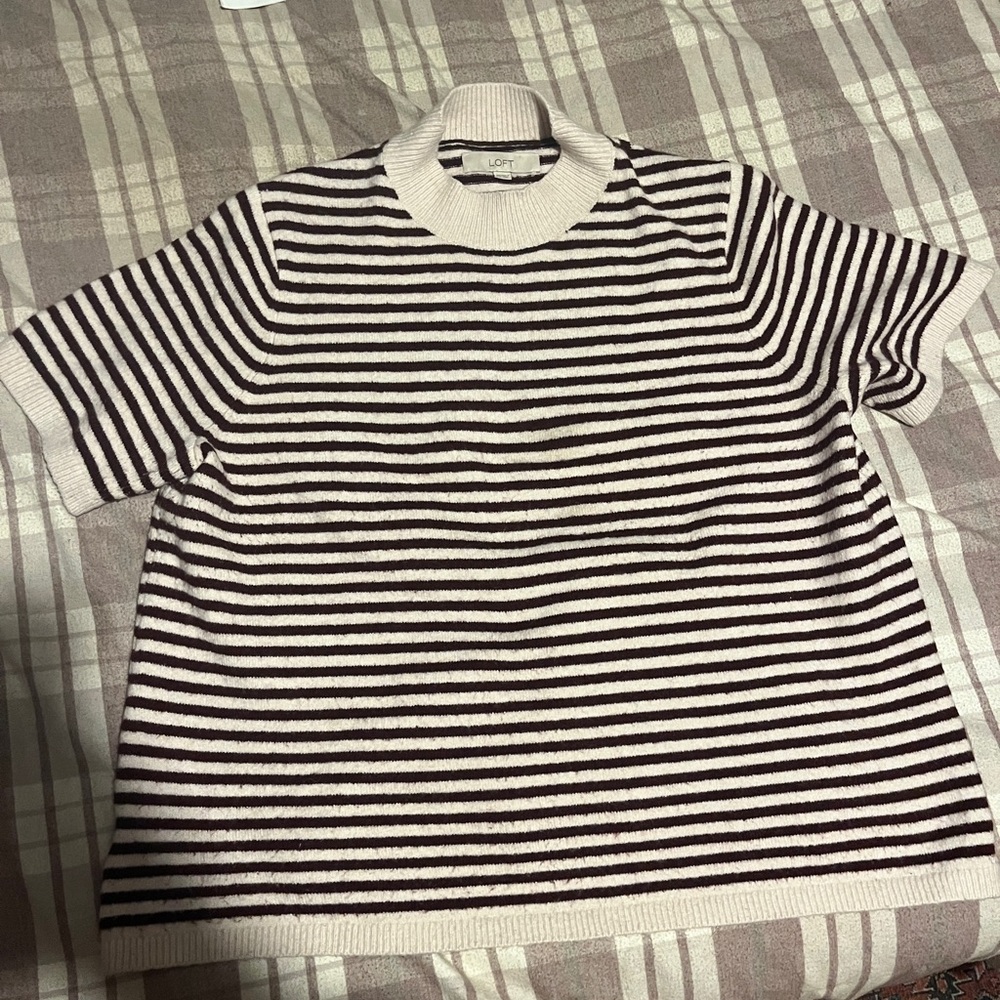 LOFT Ribbed Turtleneck with Stripes